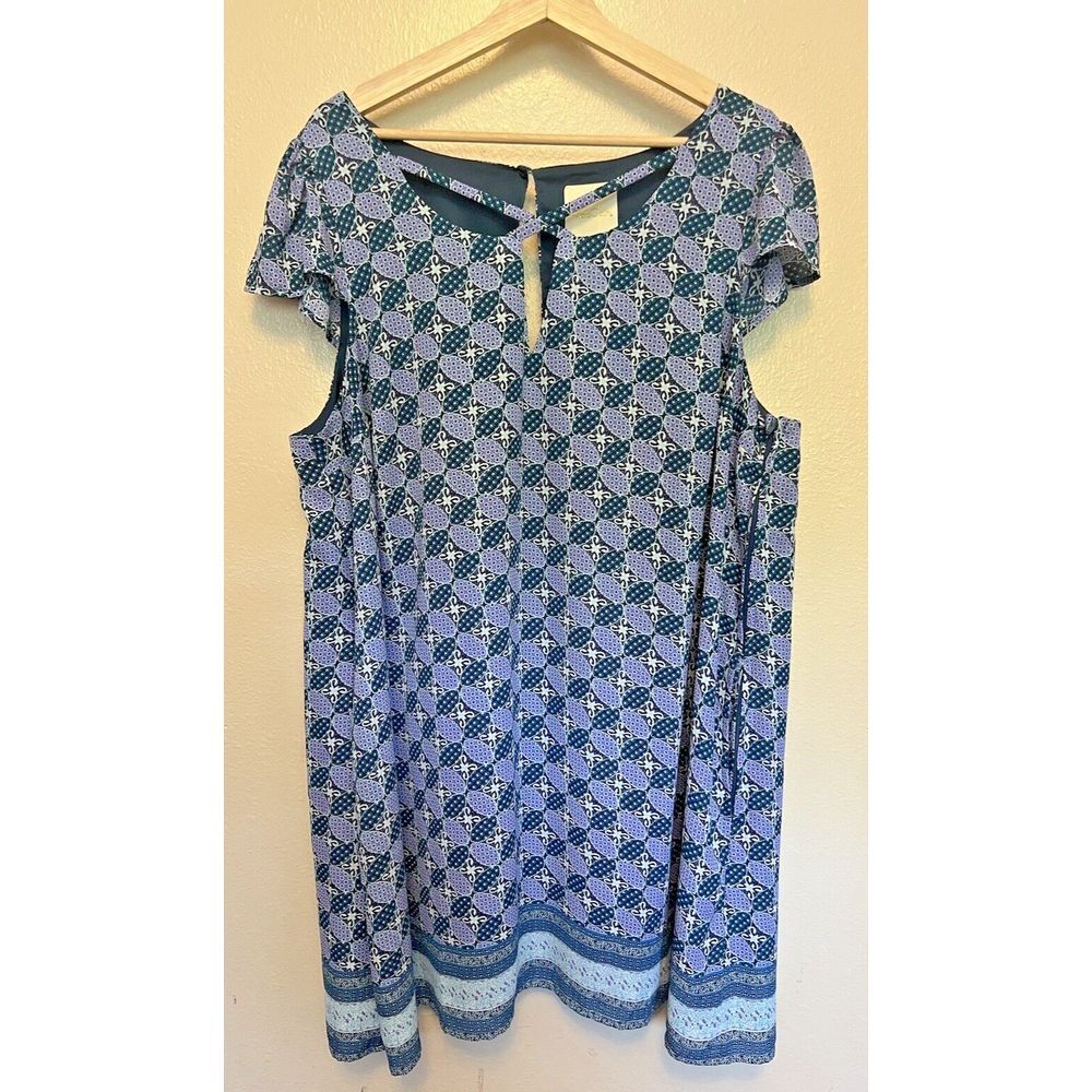 Modcloth Purple/Teal Shared Sentiment Shift Dress Size‎ 2X Geometric Short